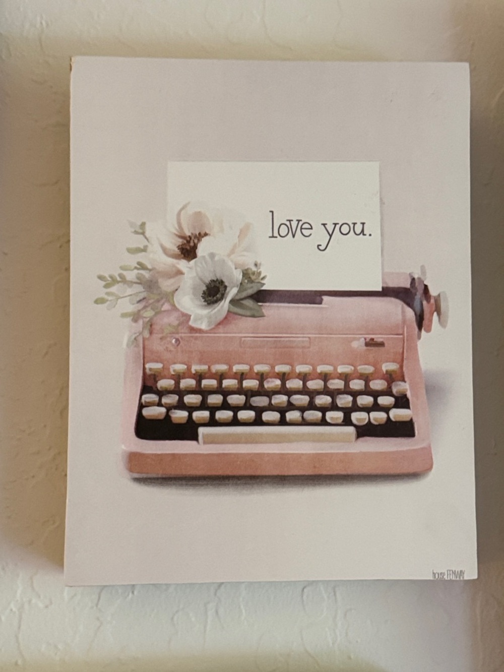 Pink Typewriter Wall Art - "love you."